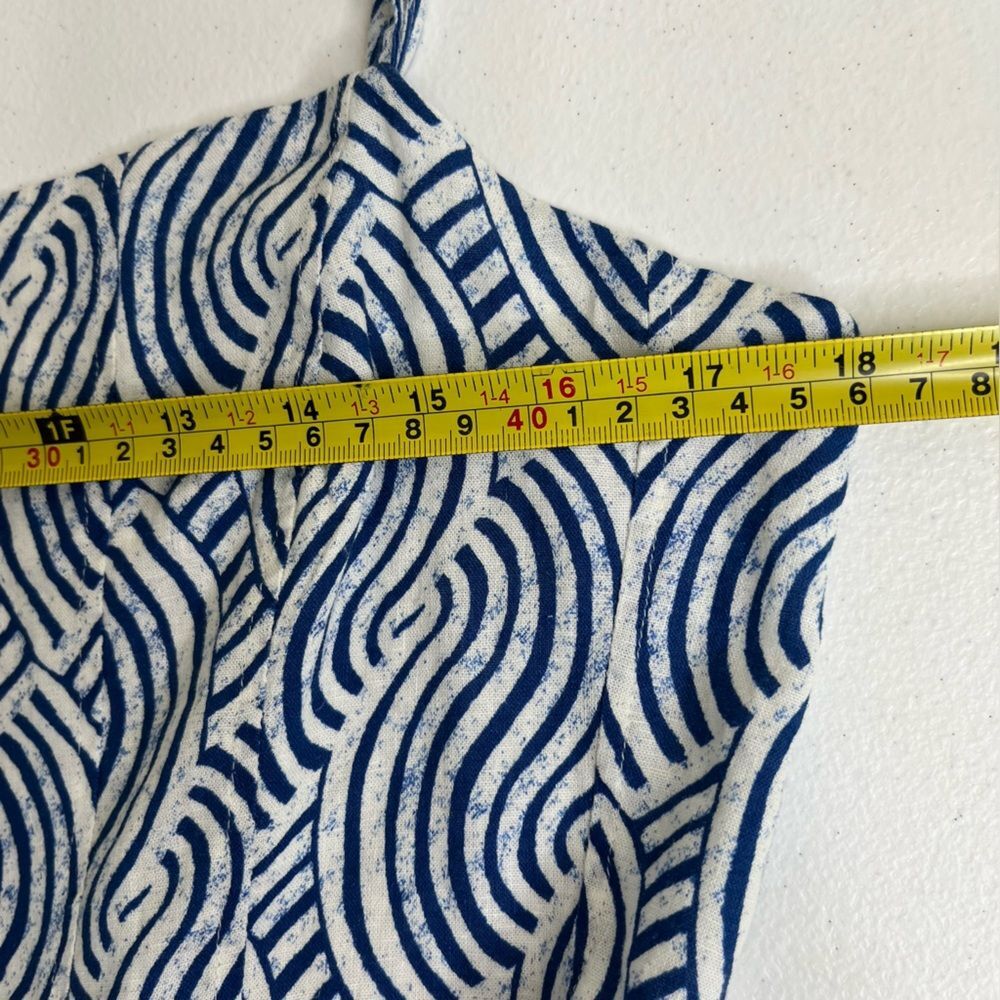 H&M Linen Blend Blue White Spaghetti Strap Midi Sundress Smocked Women Small - Picture 11 of 15